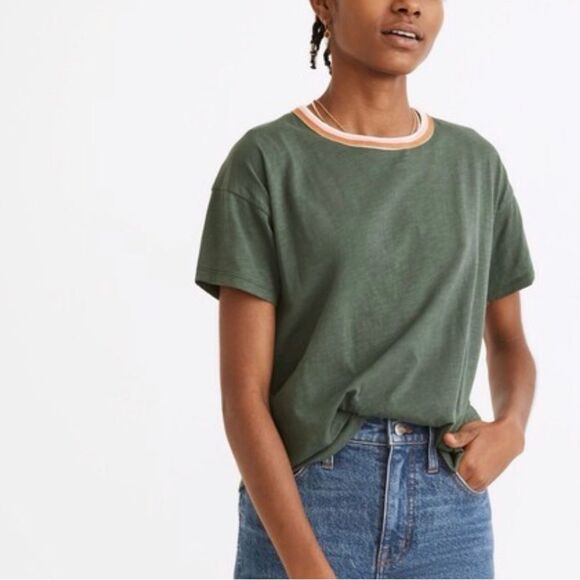 Madewell Tops - Madewell Whisper Cotton Short Sleeve Ringer Tee in Green Size S